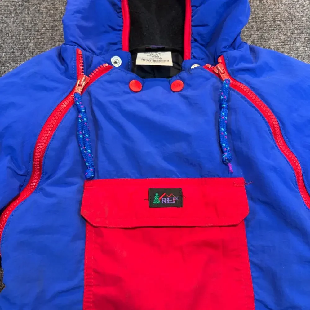 Vintage REI Kids Snowsuit Blue Red One Piece Ski Suit Warm Outdoor Size XS 4/5
